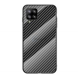 Cadru de protecție din silicon pentru telefon (BUMPER, spate din sticlă călită, model carbon) NEGRU Samsung Galaxy A42 5G (SM-A425F)