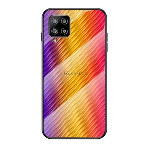 Cadru de protecție din silicon pentru telefon (BUMPER, spate din sticlă călită, model carbon) GALBEN Samsung Galaxy A42 5G (SM-A425F)