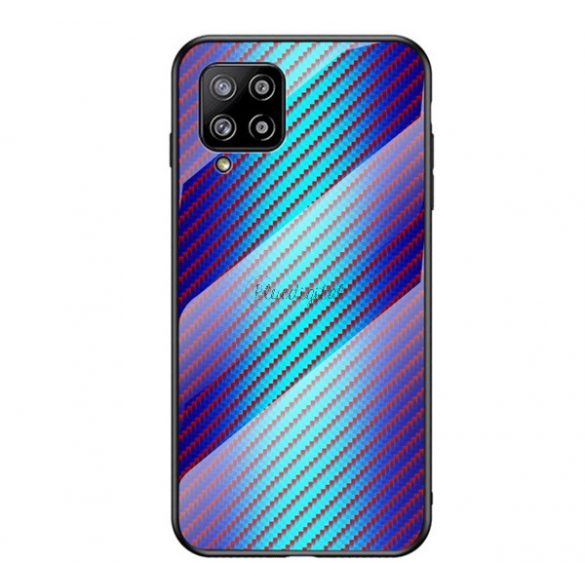 Cadru de protecție din silicon pentru telefon (BUMPER, spate din sticlă călită, model carbon) ALBASTRU Samsung Galaxy A42 5G (SM-A425F)