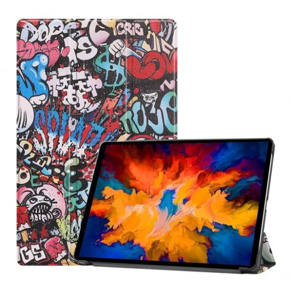 Husă stativă, efect piele (FLIP activ, deschidere laterală, suport pentru birou TRIFOLD, model graffiti) CULOARE Lenovo Tab P11 Pro (TB-J706F)