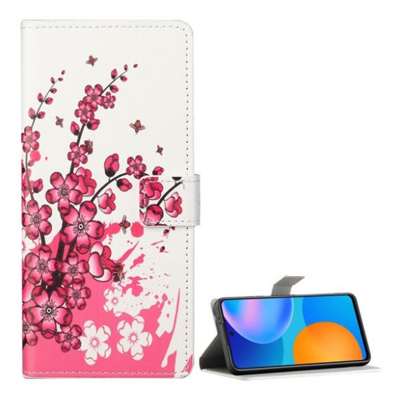 Husă stativă cu efect de piele (FLIP, deschidere laterală, suport pentru birou, model floral) alb  Samsung Galaxy S21 Plus (SM-G996) 5G