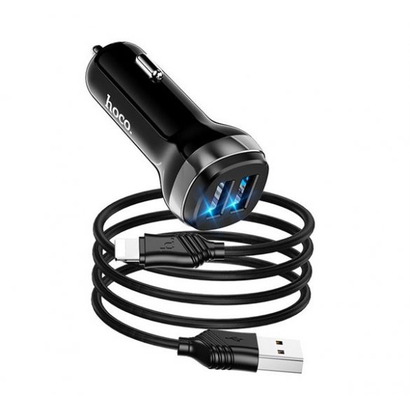 Încărcător auto HOCO Z40 2 prize USB (12W, încărcător rapid, indicator LED + cablu fulger) NEGRU