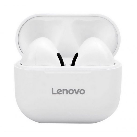 Căști bluetooth LENOVO LIVEPODS LP40 STEREO (v5.0, TWS, microfon, filtru de zgomot + carcasă de încărcare) ALBE