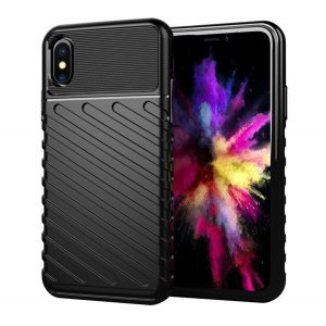 Protector de telefon din silicon (rezistență medie la impact, în dungi, model convex) NEGRU Apple iPhone XS 5.8, Apple iPhone X 5.8