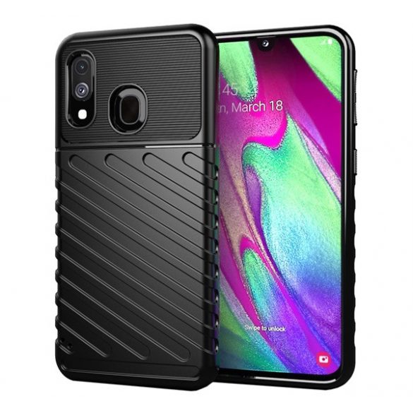 Husă silicon pentru telefon (rezistent la impact mediu, cu dungi, model convex) negru Samsung Galaxy A40 (SM-A405F)