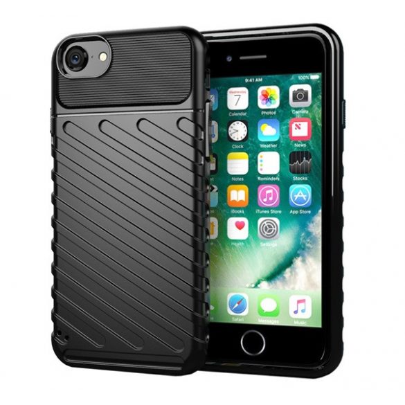 Protector de telefon din silicon (rezistență medie la impact, în dungi, model convex) NEGRU Apple iPhone 7 4.7, Apple iPhone SE 2 (2020), Apple iPhone 8 4.7, Apple iPhone SE 3 (2022)