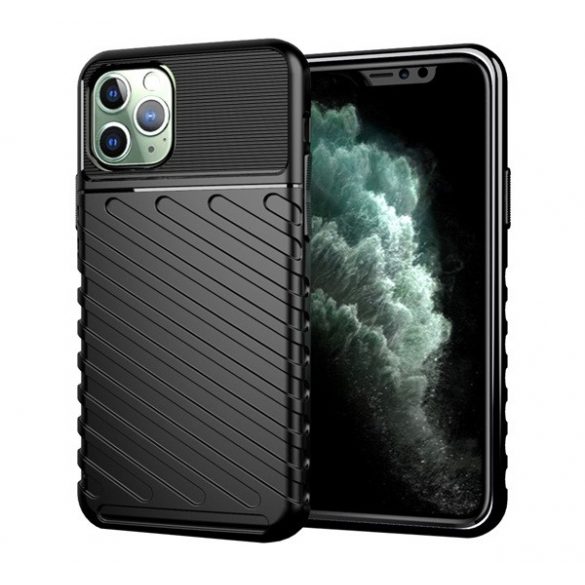 Protectie de telefon din silicon (rezistenta medie la impact, cu dungi, model convex) NEGRU Apple iPhone 11 Pro