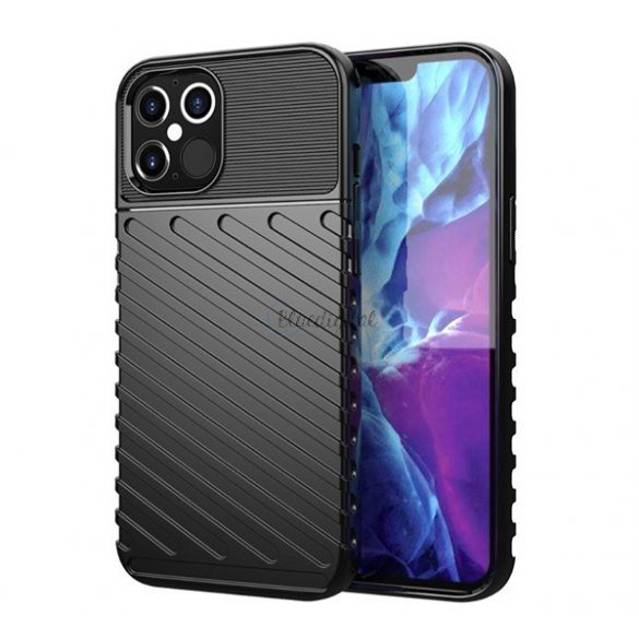 Protector de telefon din silicon (rezistență medie la impact, în dungi, model convex) NEGRU Apple iPhone 12 Pro Max