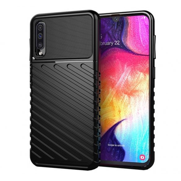 Protector de telefon din silicon (rezistență medie la impact, în dungi, model convex) NEGRU Samsung Galaxy A50s (SM-A507F), Samsung Galaxy A50 (SM-A505F), Samsung Galaxy A30s (SM-A307F)