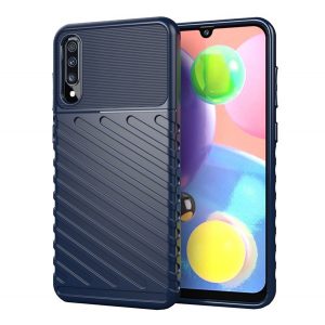 Husă silicon pentru telefon (rezistent la impact mediu, cu dungi, model convex) CUTTING albastruSamsung Galaxy A70 (SM-A705F)