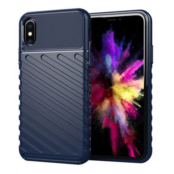 Protector de telefon din silicon (rezistent mediu la impact, cu dungi, model convex) ALBASTRU ÎNCHIS Apple iPhone XS 5.8, Apple iPhone X 5.8