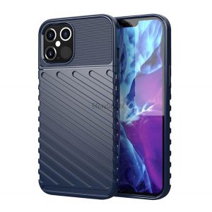 Protectie de telefon din silicon (rezistenta la impact mediu, cu dungi, model convex) ALBASTRU INCHIS Apple iPhone 12 Pro Max