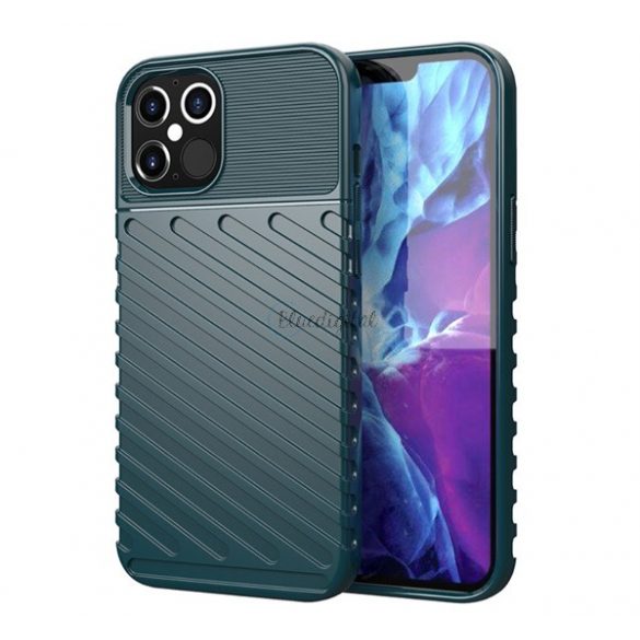 Protector de telefon din silicon (rezistență medie la impact, în dungi, model convex) VERDE ÎNCHIS Apple iPhone 12 Pro Max