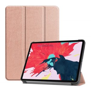 Carcasă în picioare, efect piele (FLIP activ, deschidere laterală, TRIFOLD, suport de birou) ROSE GOLD 2 Apple IPAD Pro 11 (2018), Apple IPAD Pro 11 (2020), Apple IPAD Pro 11 (2021)