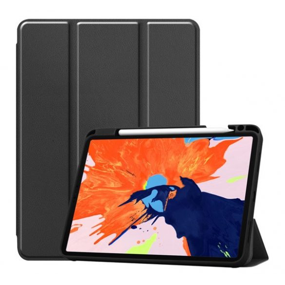 Husă în picioare, efect piele (FLIP activ, deschidere laterală, TRIFOLD, suport birou, suport creion) NEGRU Apple IPAD Pro 12.9 (2020)