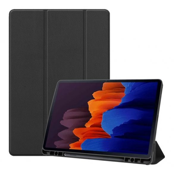 Husă în picioare, efect piele (FLIP activ, deschidere laterală, TRIFOLD, suport desktop, suport creion) NEGRU Samsung Galaxy Tab S7 Plus WIFI (SM-T970), Samsung Galaxy Tab S7 Plus WIFI 5G (SM-T976), Samsung Galaxy Tab S8 Plus WIFI (SM-X800), Samsung