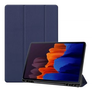 Husă în picioare, efect piele (FLIP activ, deschidere laterală, TRIFOLD, suport desktop, suport creion) ALBASTRU ÎNCHIS Samsung Galaxy Tab S7 Plus WIFI (SM-T970), Samsung Galaxy Tab S7 Plus WIFI 5G (SM-T976), Samsung Galaxy Tab S8 Plus WIFI (SM-X800