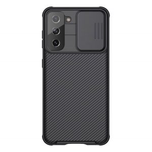 NILLKIN CAMSHIELD PRO protecție din plastic pentru telefon (cadru din silicon, rezistent la impact mediu, protecție cameră, model cu dungi) NEGRU Samsung Galaxy S21 (SM-G991) 5G