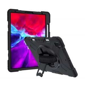 Protector de telefon din plastic Defender (rezistență la impact, suport, 360°, suport creion + curea de mână) NEGRU Apple IPAD Pro 12.9 (2018), Apple IPAD Pro 12.9 (2020)