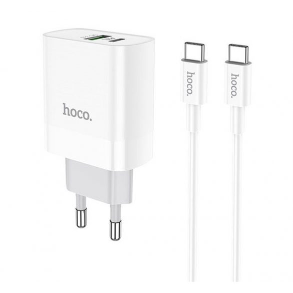 HOCO C80A RAPIDO încărcător de rețea priză USB (20W, încărcător rapid PD 3.0 + cablu Type-C - Type-C) ALB