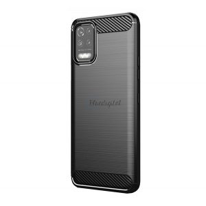 Protector de telefon din silicon (rezistență medie la impact, colț cu pernă de aer, periat, model carbon) NEGRU LG K62 (LMK525)