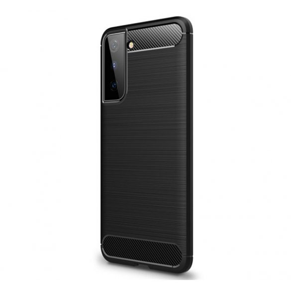 Husă silicon pentru telefon (rezistent la impact mediu, călcâi pernă de aer, periat, model de carbon) negru Samsung Galaxy S21 (SM-G991) 5G