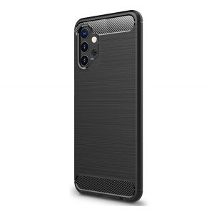 Protector de telefon din silicon (rezistență medie la impact, colț cu pernă de aer, periat, model carbon) NEGRU Samsung Galaxy A32 5G (SM-A326)