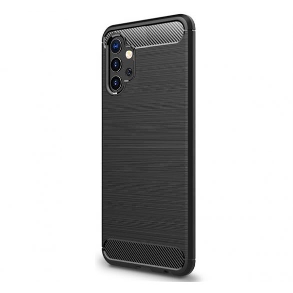 Protector de telefon din silicon (rezistență medie la impact, colț cu pernă de aer, periat, model carbon) NEGRU Samsung Galaxy A32 5G (SM-A326)