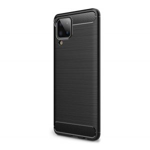 Husă silicon pentru telefon (rezistent la impact mediu, bubble heel, periat, model de carbon) negru Samsung Galaxy A12 (SM-A125F / SM-A127F)