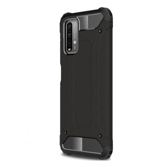 Defender protecțiede telefon din plastic (rezistent la impact mediu, călcâi pernă de aer, interior silicon, efect metalic) negru Xiaomi Poco M3, Xiaomi Redmi 9T