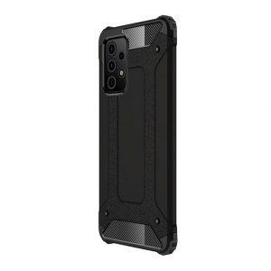 Protecție din plastic pentru telefon Defender (rezistență medie la impact, călcâi cu pernă de aer, interior din silicon, efect metalic) negru Samsung Galaxy A52 5G (SM-A526F), Samsung Galaxy A52 4G (SM-A525F), Samsung Galaxy A52