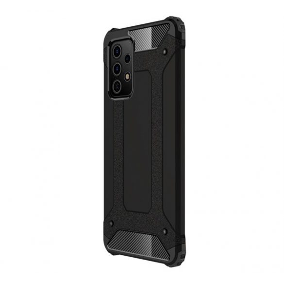 Protecție din plastic pentru telefon Defender (rezistență medie la impact, călcâi cu pernă de aer, interior din silicon, efect metalic) negru Samsung Galaxy A52 5G (SM-A526F), Samsung Galaxy A52 4G (SM-A525F), Samsung Galaxy A52