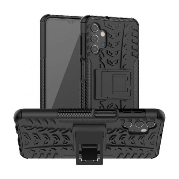 Protecție din plastic pentru telefon Defender (rezistență medie la impact, interior din silicon, model anvelope auto) negru Samsung Galaxy A32 5G (SM-A326)