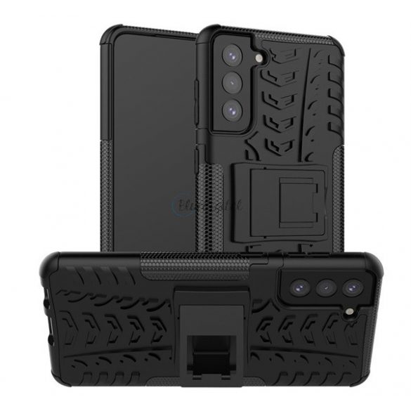 Protector de telefon din plastic Defender (rezistență medie la impact, interior din silicon, suport, model anvelope auto) NEGRU Samsung Galaxy S21 Plus (SM-G996) 5G