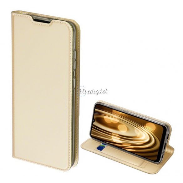 Husa DUX DUCIS SKIN PRO in picioare, efect piele (FLIP, deschidere laterala, suport card bancar, functie suport birou) GOLD Samsung Galaxy A02s (SM-A025F)