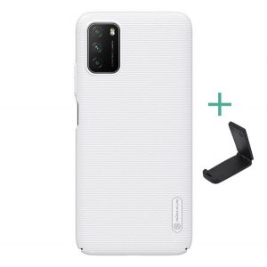 Protector de telefon din plastic NILLKIN SUPER FROSTED (cauciucat, suprafata aspra + suport de masa) ALB Xiaomi Poco M3