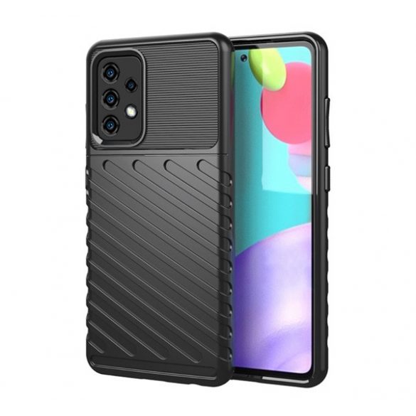 protecțiede telefon din silicon (rezistent la impact mediu, cu dungi, model convex) negru Samsung Galaxy A52 5G (SM-A526F), Samsung Galaxy A52 4G (SM-A525F), Samsung Galaxy A52s 5G (SM-A528)