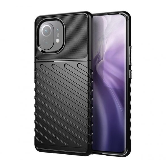 Protectie de telefon din silicon (rezistenta la impact mediu, cu dungi, model convex) NEGRU Xiaomi Mi 11 5G