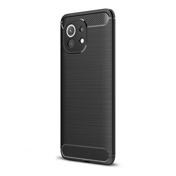 Protector de telefon din silicon (rezistenta la impact mediu, colt cu perna de aer, periat, model carbon) NEGRU Xiaomi Mi 11 5G