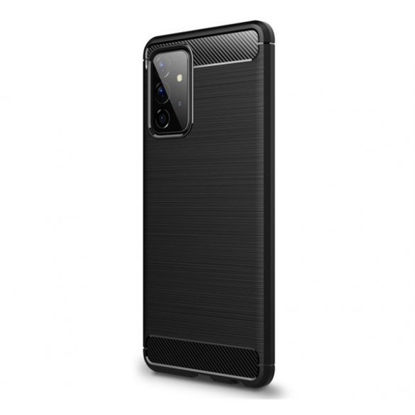 Protector de telefon din silicon (rezistență medie la impact, colț cu pernă de aer, periat, model carbon) NEGRU Samsung Galaxy A72 5G (SM-A726F), Samsung Galaxy A72 4G (SM-A725F)