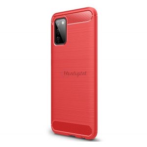 Protector de telefon din silicon (rezistență medie la impact, colț cu pernă de aer, periat, model carbon) ROȘU Samsung Galaxy A02s (SM-A025F)