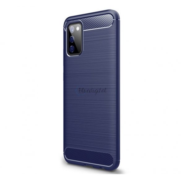 Protector de telefon din silicon (rezistență medie la impact, colț cu pernă de aer, periat, model carbon) ALBASTRU ÎNCHIS Samsung Galaxy A02s (SM-A025F)