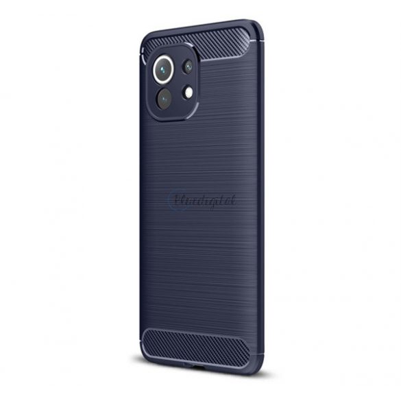 Protector de telefon din silicon (rezistență medie la impact, colț cu pernă de aer, periat, model carbon) ALBASTRU ÎNCHIS Xiaomi Mi 11 5G