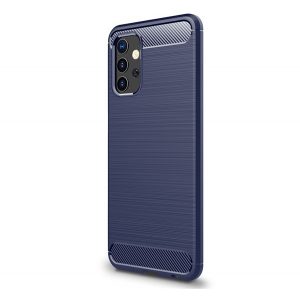 Protector de telefon din silicon (rezistență medie la impact, colț cu pernă de aer, periat, model carbon) ALBASTRU ÎNCHIS Samsung Galaxy A32 5G (SM-A326)