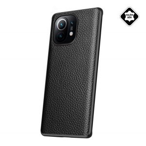 Protectie de telefon din silicon (spate din piele naturala) NEGRU Xiaomi Mi 11 5G