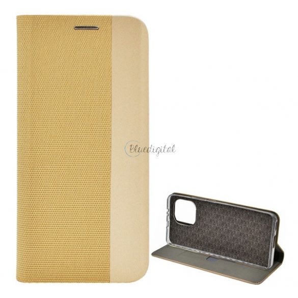 Carcasa in picioare, efect piele (FLIP, deschidere laterala, functie suport de masa, model textil) GOLD Xiaomi Mi 11 5G