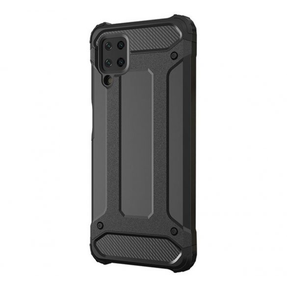 Protecție din plastic pentru telefon Defender (rezistență medie la impact, toc cu pernă de aer, interior din silicon, efect metalic) negru Samsung Galaxy A12 (SM-A125F / SM-A127F)