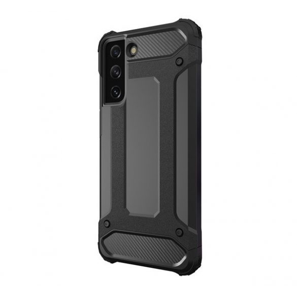 Defender protecțiede telefon din plastic (rezistent la impact mediu, călcâi pernă de aer, silicon interior, efect metalic) negru Samsung Galaxy S21 (SM-G991) 5G