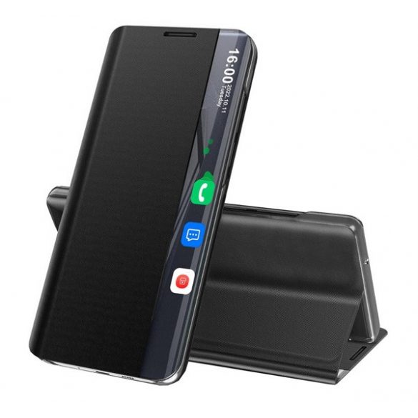 Husă stativă cu efect textil (active FLIP, deschidere laterală, suport pentru desktop, Smart View Husă) negru Samsung Galaxy A52 5G (SM-A526F), Samsung Galaxy A52 4G (SM-A525F), Samsung Galaxy A52s 5G