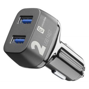 Incarcator auto CELLULARLINE 2 prize USB (36W, incarcator rapid) NEGRU